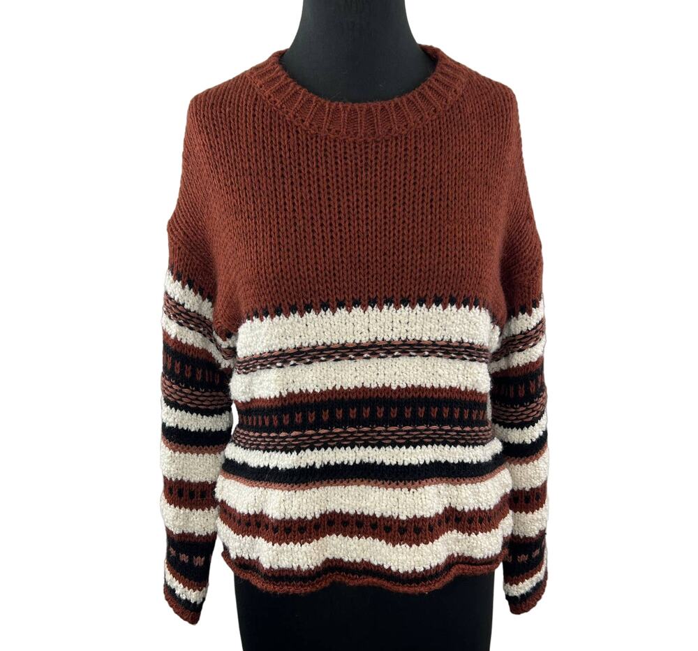 Anthropologie Elsamanda Brown White Striped Wool Alpaca Crew Sweater Italy S